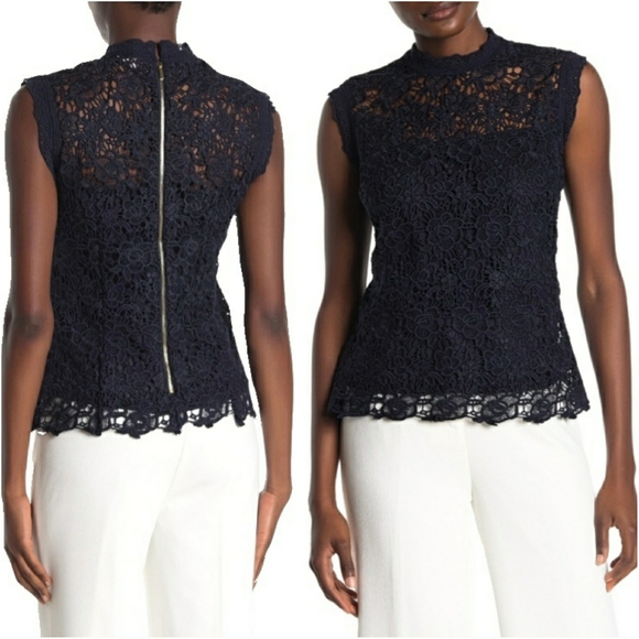 Nanette Lepore Tops - NWT NANETTE LEPORE WM M DARK NAVY LACE SLVLSS TOP